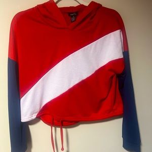 Rue 21 : red, white , and navy blue cropped hoodie